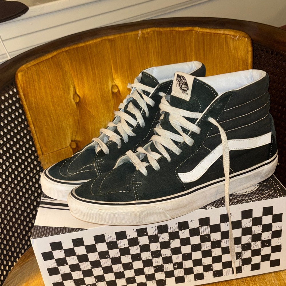 Vans Dark Green and White High-Top Sneakers